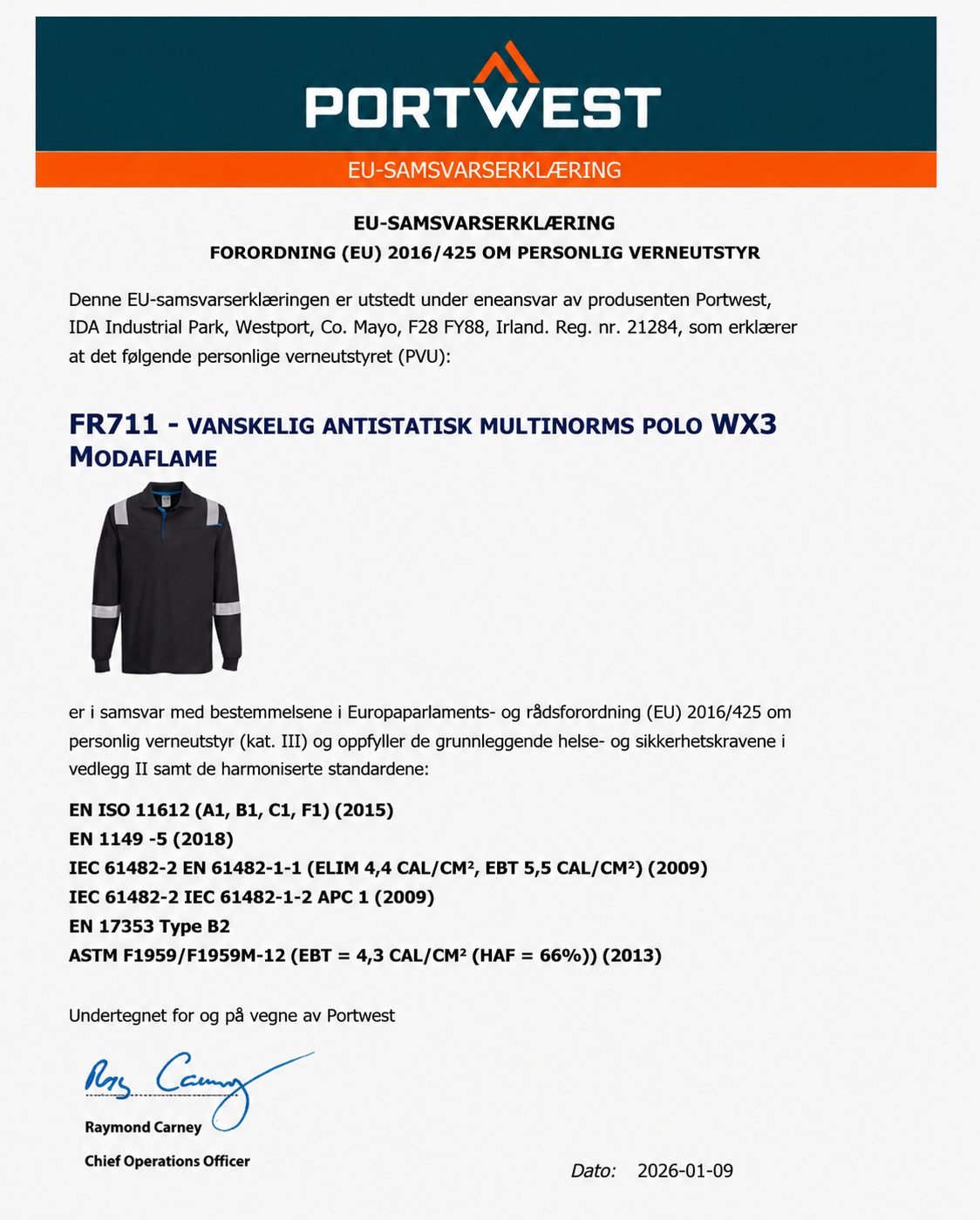 FR711 – WX3 FR Modaflame Langermet Polo