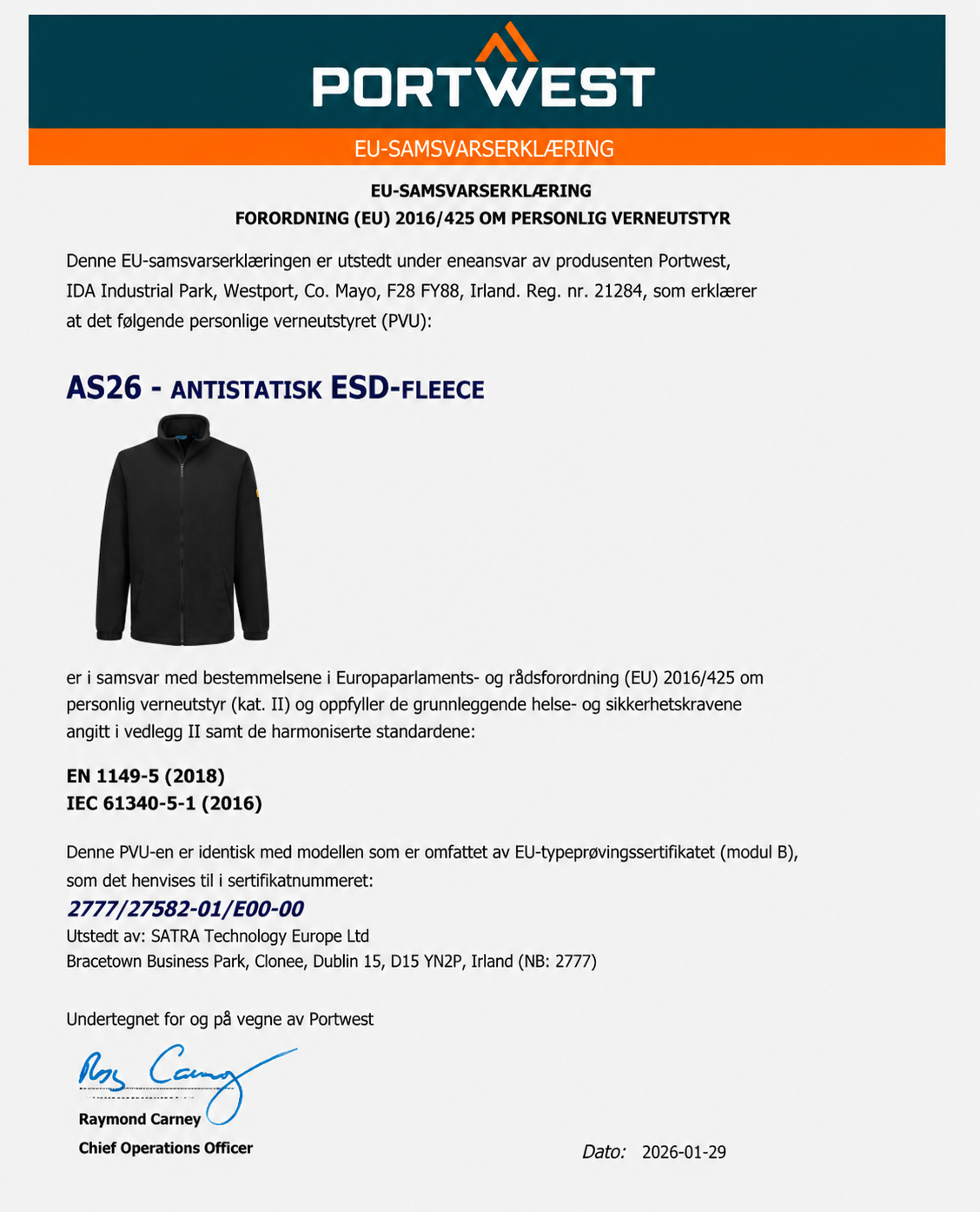 AS26 – Antistatisk ESD-Fleece – svart