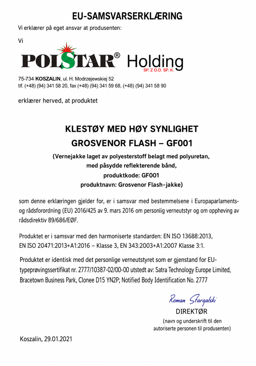 GROSVENOR FLASH Refleksjakke – Polyester/PU