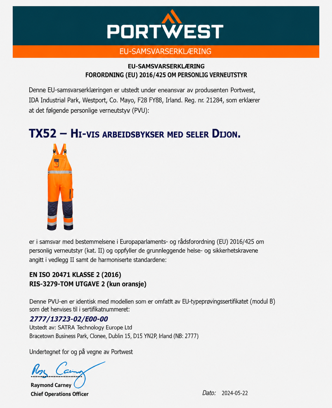 TX52 – Hi-Vis Snekkerbukse Dijon – oransje/marine