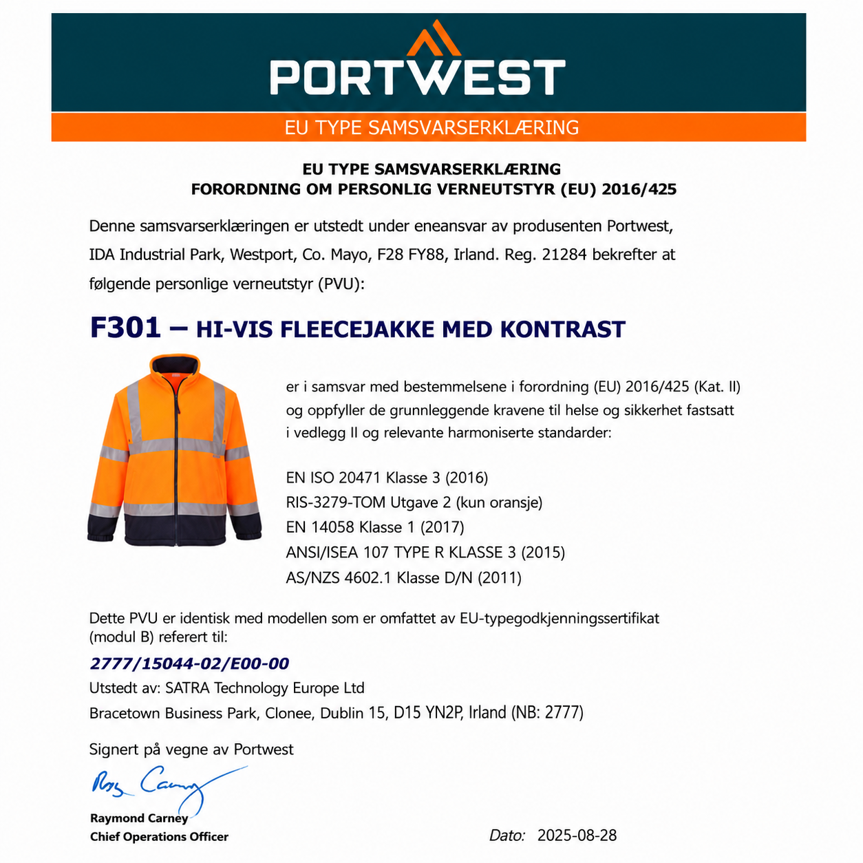 F301 – Hi-Vis fleecejakke med kontrast – oransje