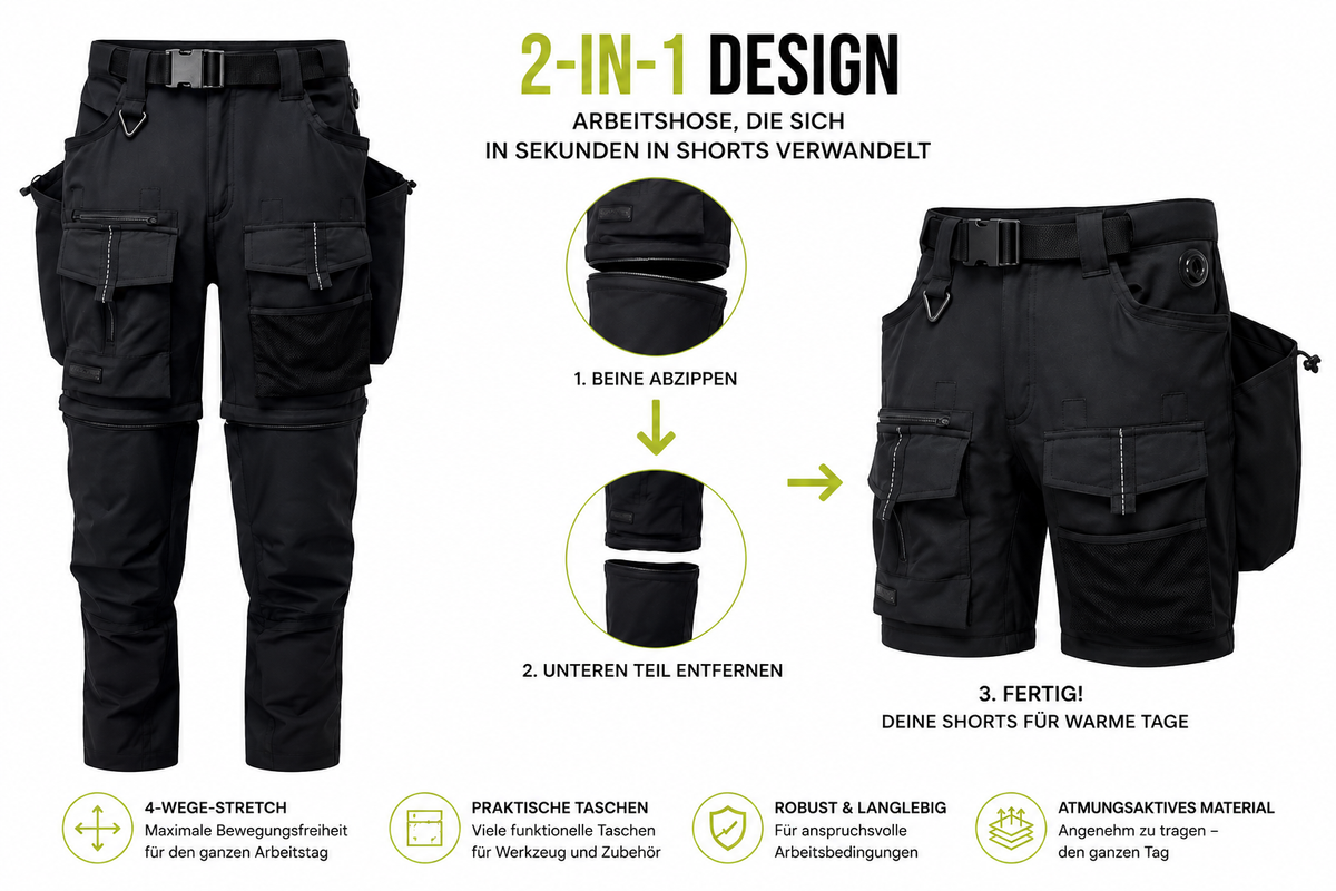 BX321 – 3-I-1 Ultimate Modular arbeidsbukse – svart