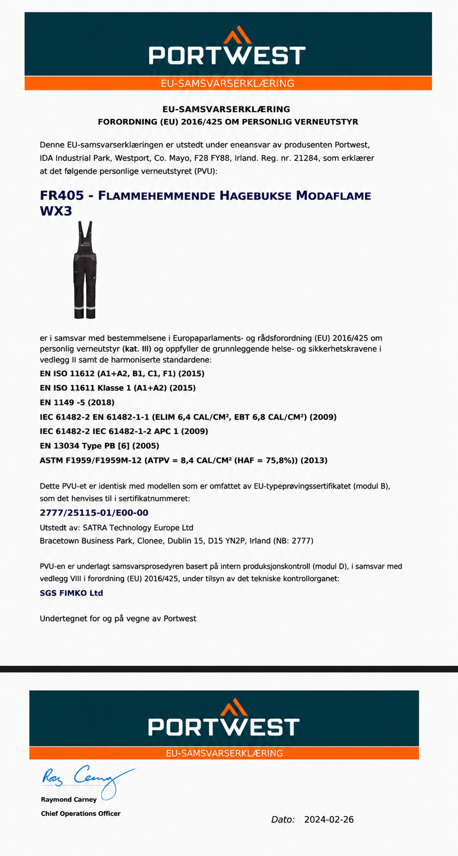 FR405 - WX3 FR Modaflame Hi Vis Selebukse Sort