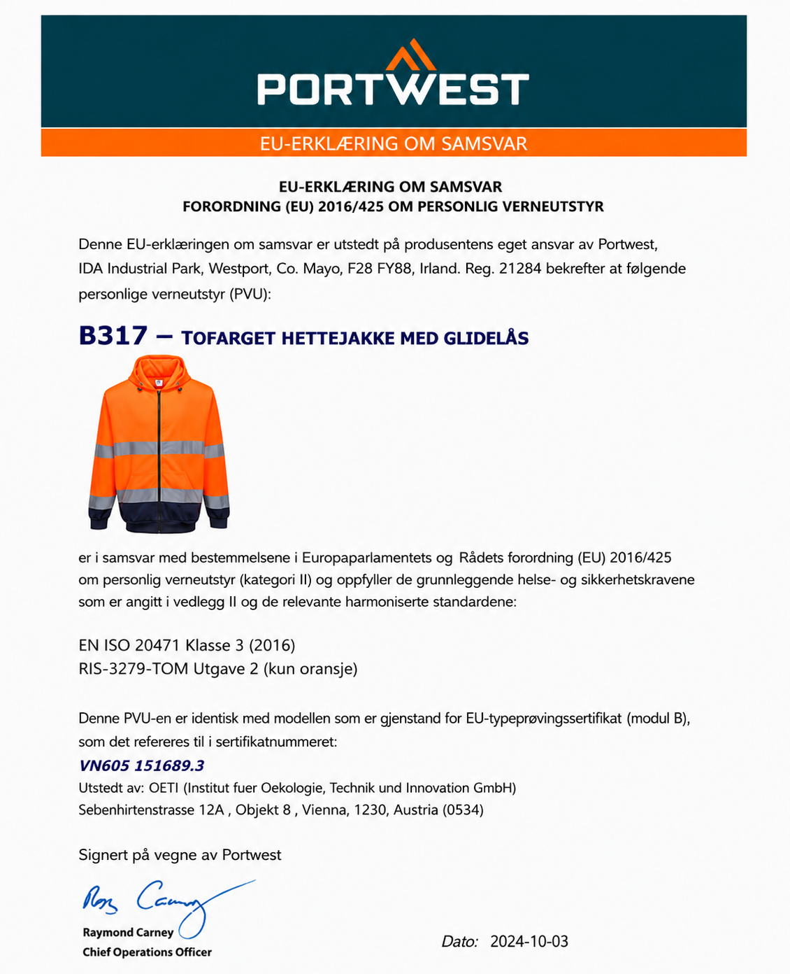 B317 - Hettejakke med glidelås – oransje/marineblå