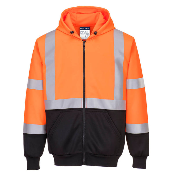 B315 – Hi-Vis hettegenser med glidelås – oransje/svart