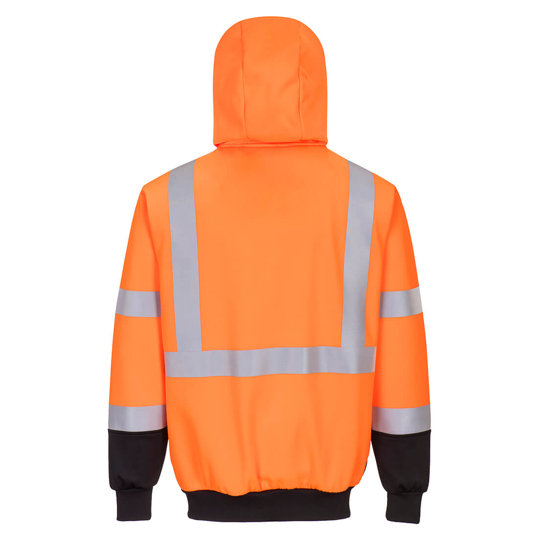 B315 – Tofarget Hi-Vis hettegenser med glidelås – oransje/svart