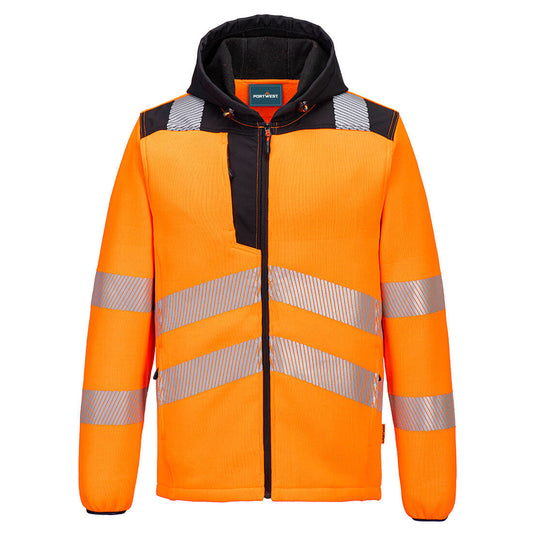 PW335 – PW3 Hi-Vis fleecejakke med hette – oransje/svart