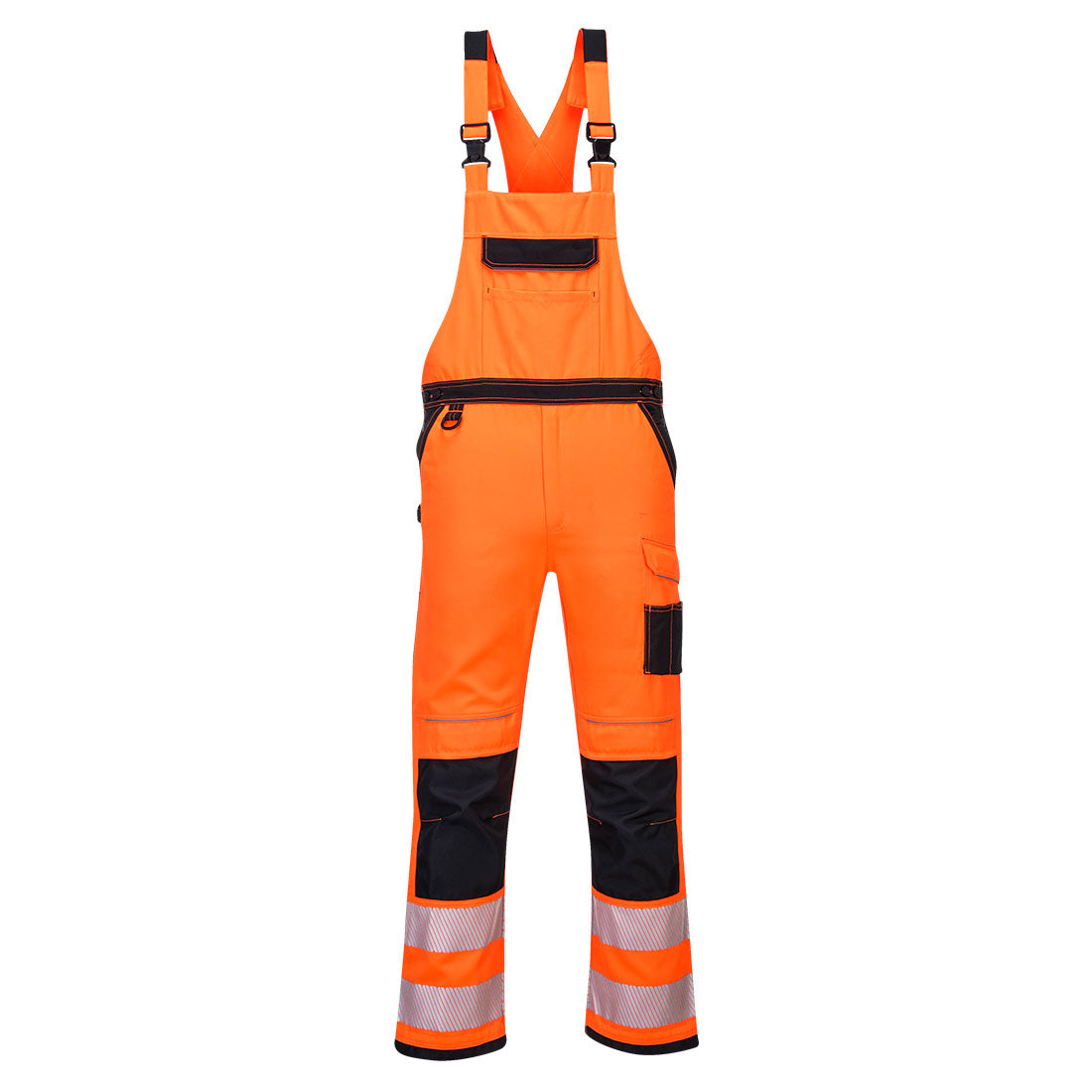 PW344 – PW3 Hi-Vis smekkedress / arbeidsbukse med seler – oransje/svart