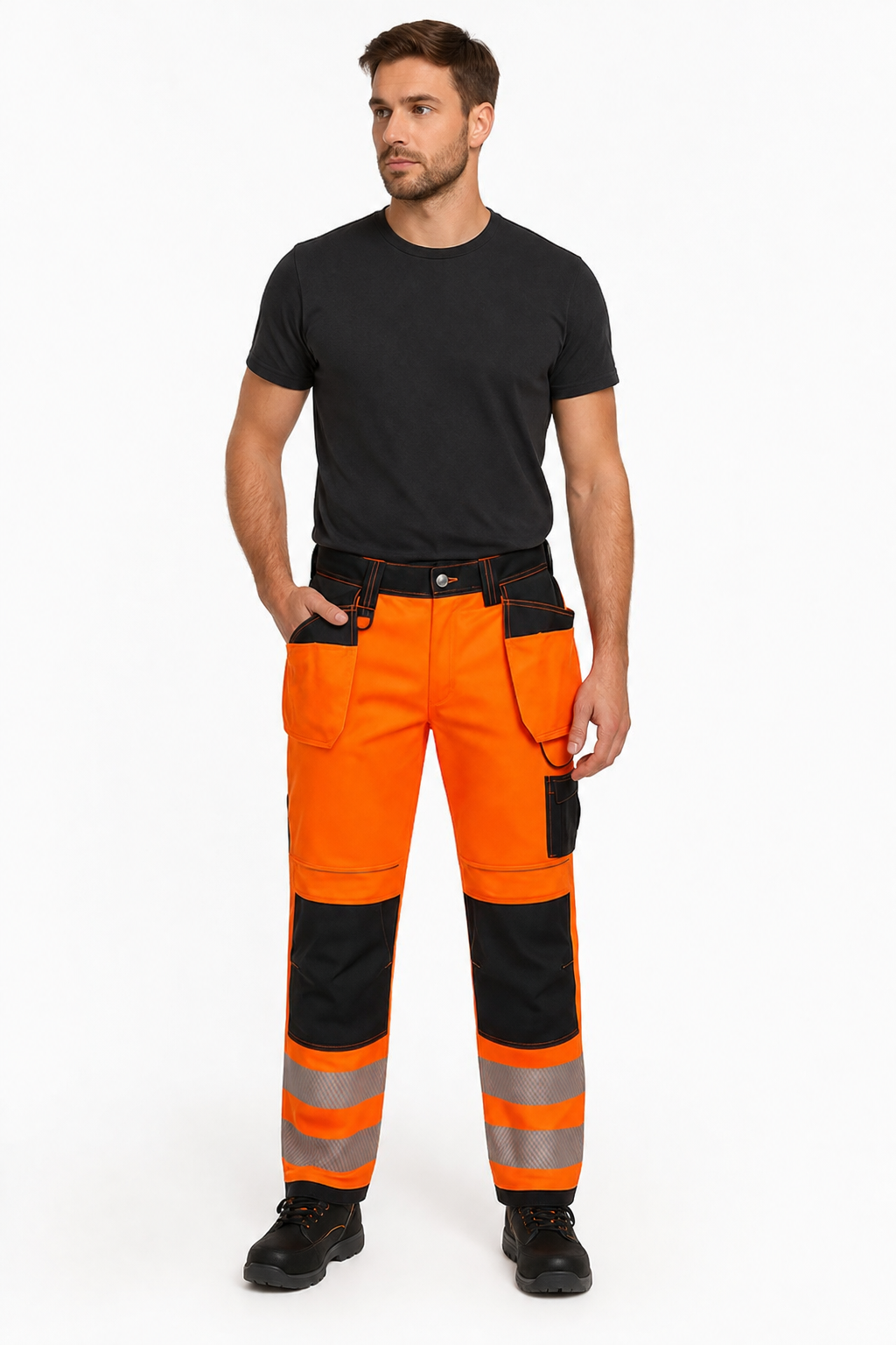 PW3 Hi-Vis arbeidsbukse med hengelommer – oransje/svart (T501)