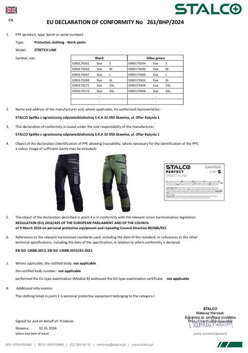 STRETCH LINE arbeidsbukse - svart - STALCO PERFECT S-79261