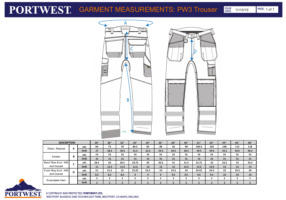 PW3 Hi-Vis arbeidsbukse med hengelommer – oransje/svart (T501)