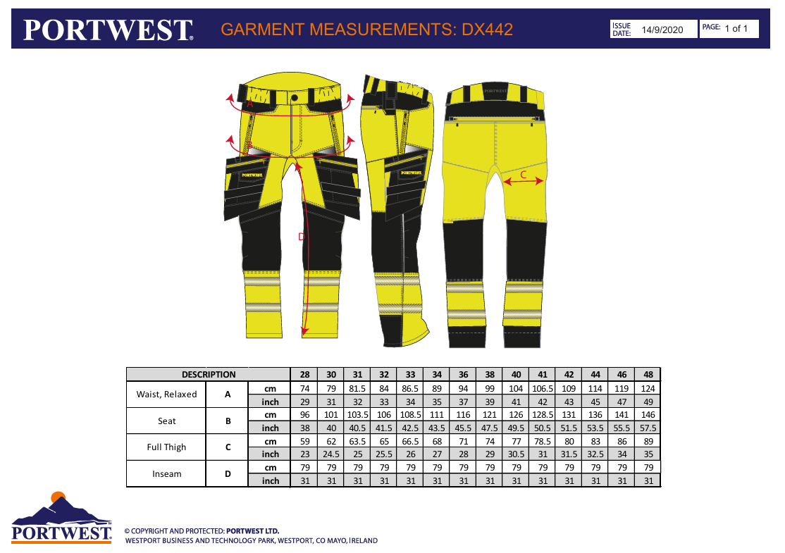 DX442 – Hi-Vis arbeidsbukse DX4 med avtakbare hengelommer – oransje/svart