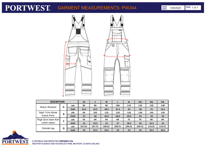 PW344 – PW3 Hi-Vis smekkedress / arbeidsbukse med seler – oransje/svart