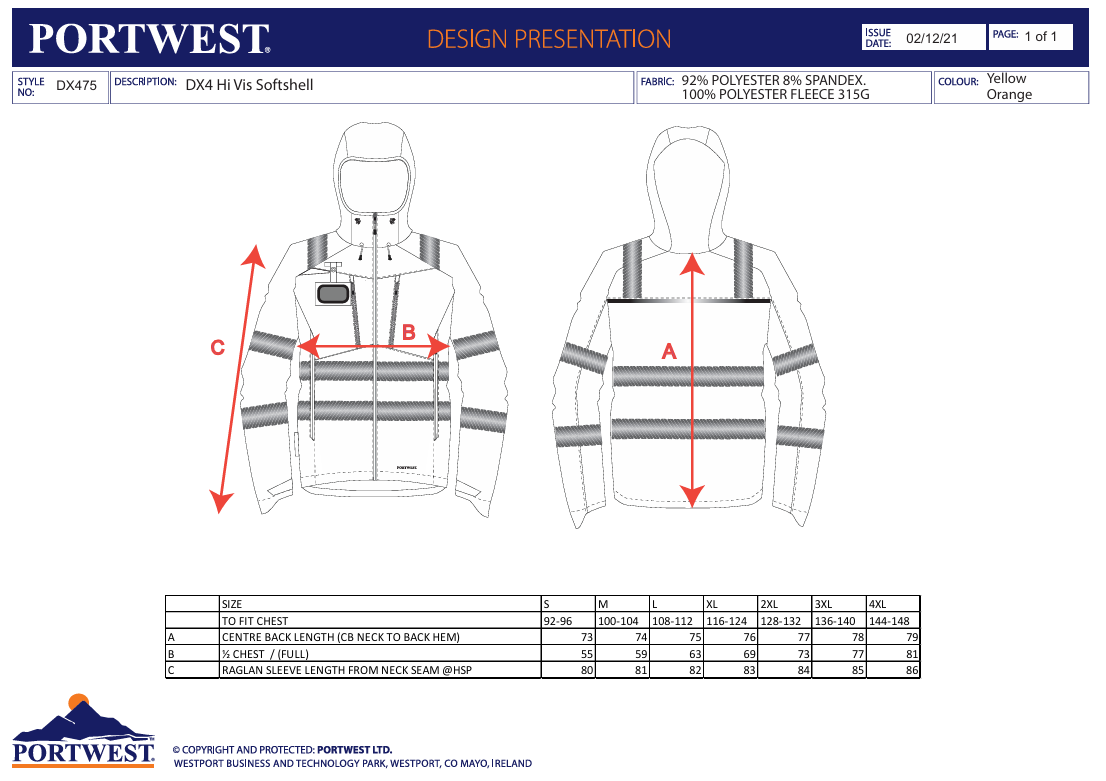 Hi-Vis Softshelljakke DX4 – oransje/svart (DX475)