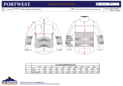 Hi-Vis Softshelljakke PW3 Klasse 1 – svart/oransje (PW375)