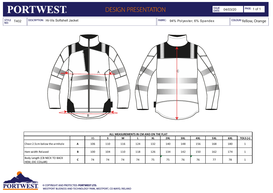 Hi-Vis Softshelljakke PW3 – oransje/svart (T402)