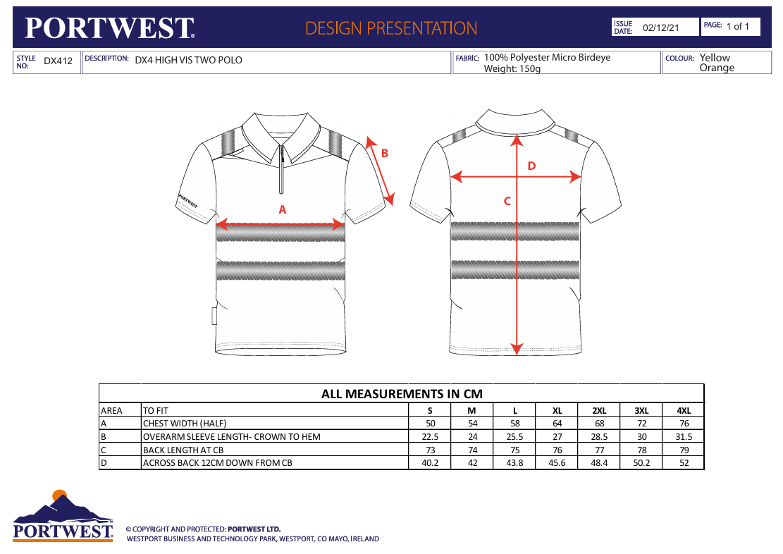 DX412 – Hi-Vis Polo DX4 – oransje/svart