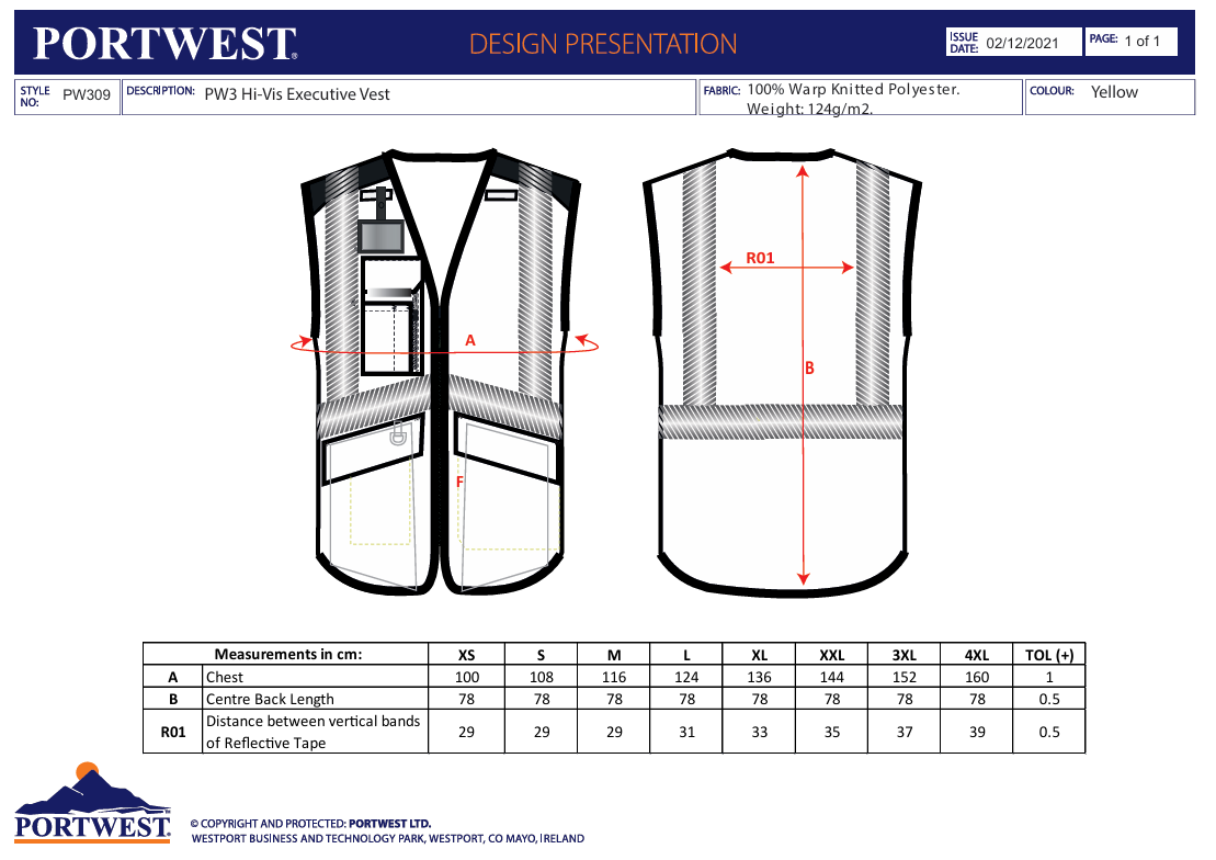 PW309 – Hi-Vis Vest PW3 Executive – oransje/svart