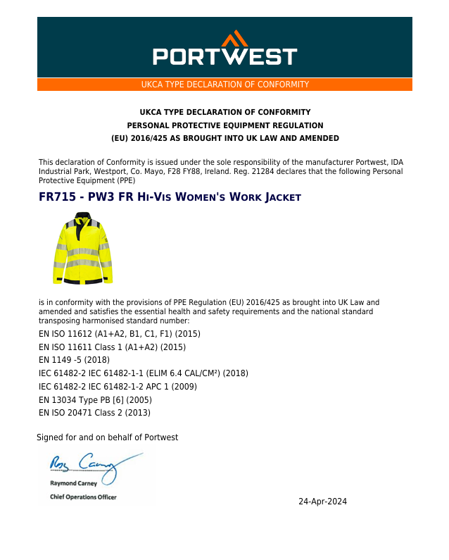 FR715 - PW3 FR Hi-Vis Arbeidsjakke Dame