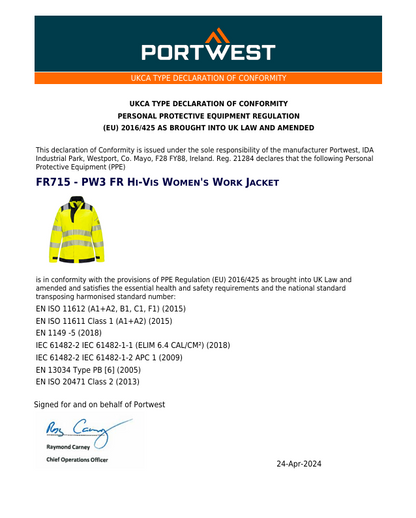 FR715 - PW3 FR Hi-Vis Arbeidsjakke Dame