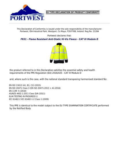 FR31 – FR Modaflame Anti-Statisk Hi-Vis Fleece