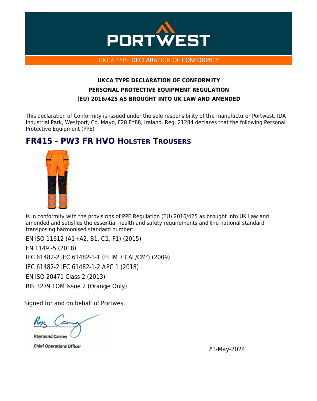 FR415 - PW3 FR Modaflame Hi-Vis Håndverksbukse