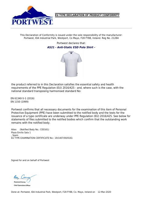 AS21 Antistatisk ESD Polo Skjorte