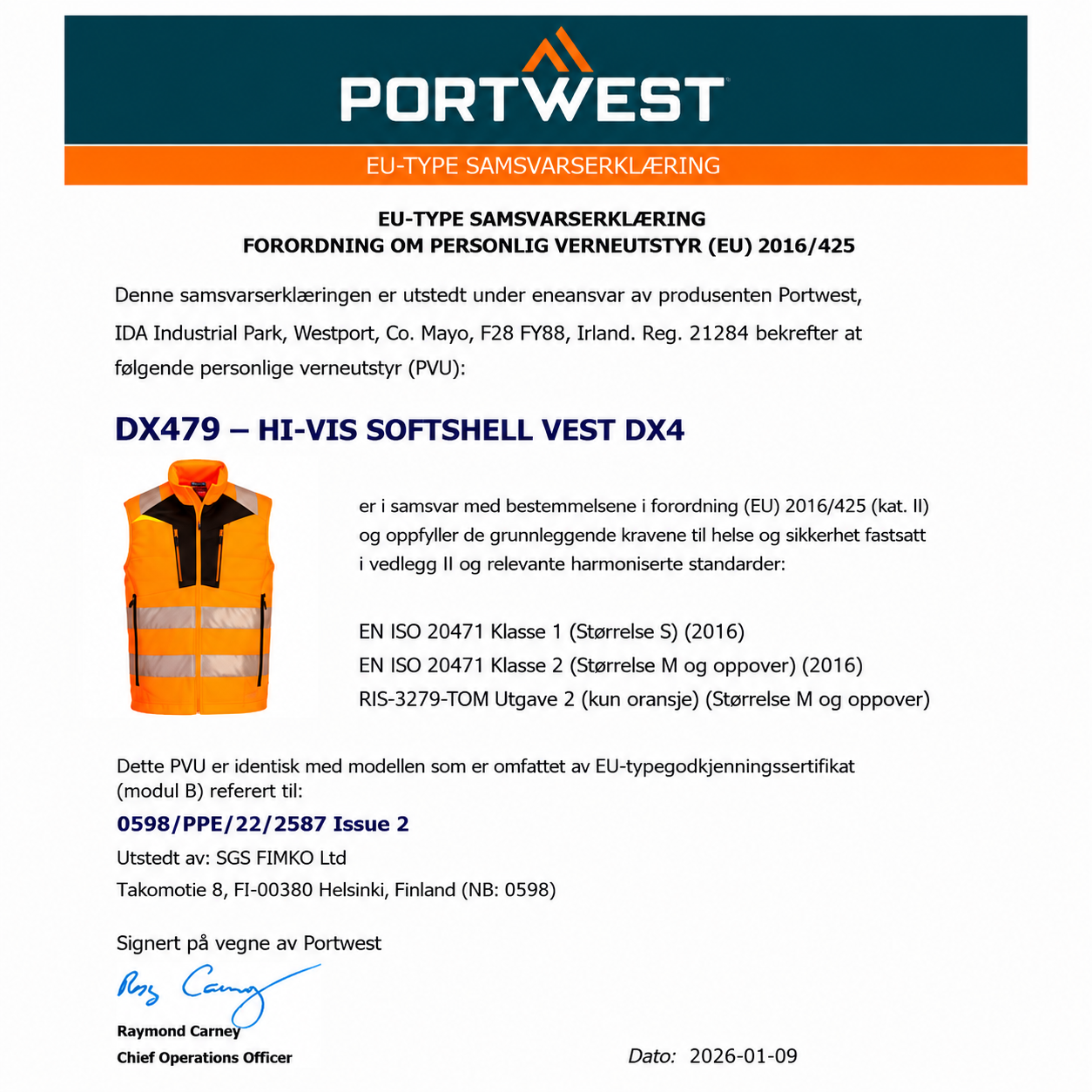 DX479 – Hi-Vis Softshell Vest DX4 – oransje/svart