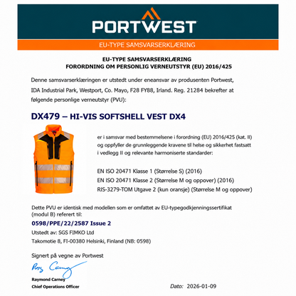 DX479 – Hi-Vis Softshell Vest DX4 – oransje/svart
