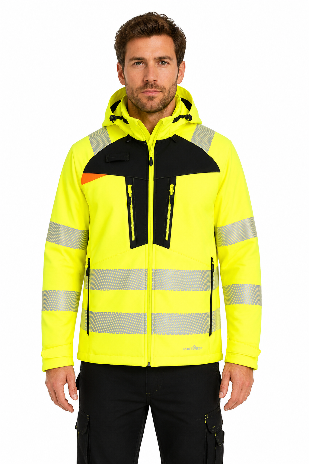Hi-Vis Softshelljakke DX4 – oransje/svart (DX475)