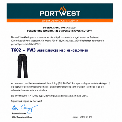 PW3 arbeidsbukse med hengelommer – svart (T602)