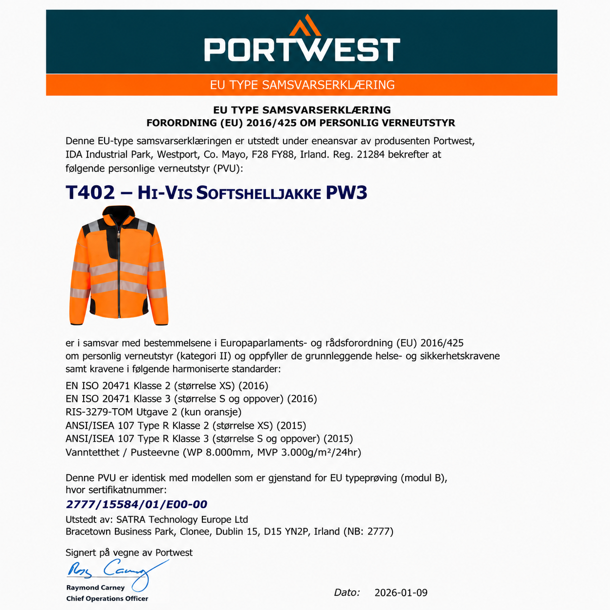 Hi-Vis Softshelljakke PW3 – oransje/svart (T402)