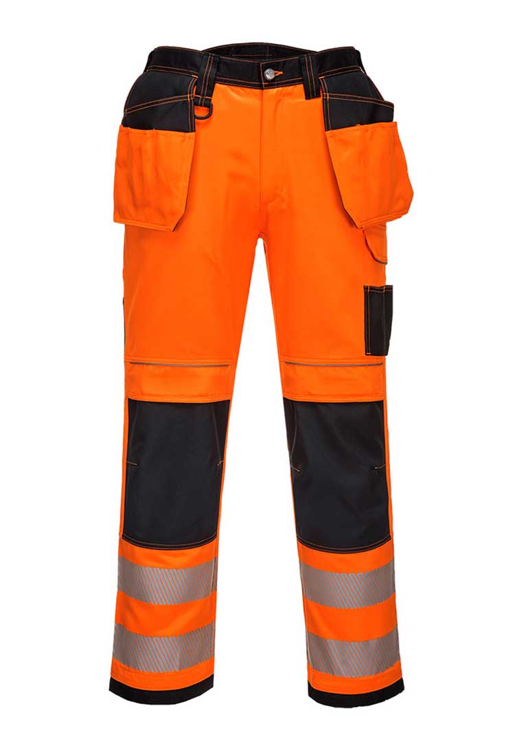 PW3 Hi-Vis arbeidsbukse med hengelommer – oransje/svart (T501)