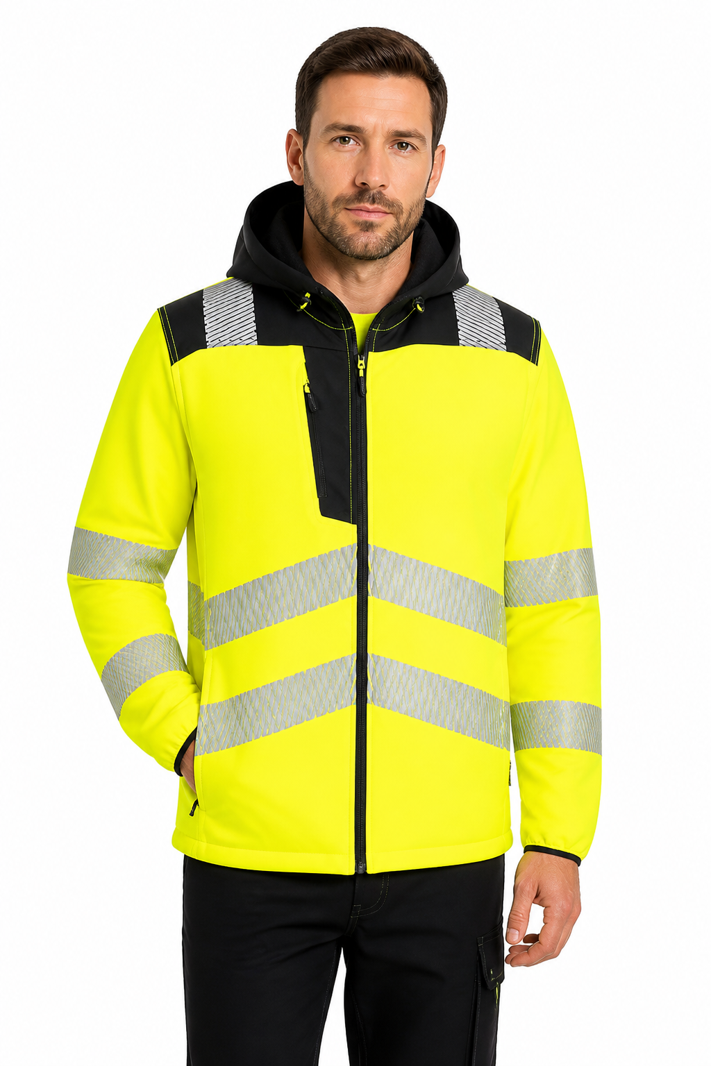PW335 – PW3 Hi-Vis fleecejakke med hette – oransje/gul