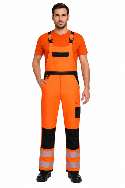 PW344 – PW3 Hi-Vis smekkedress / arbeidsbukse med seler – oransje/svart