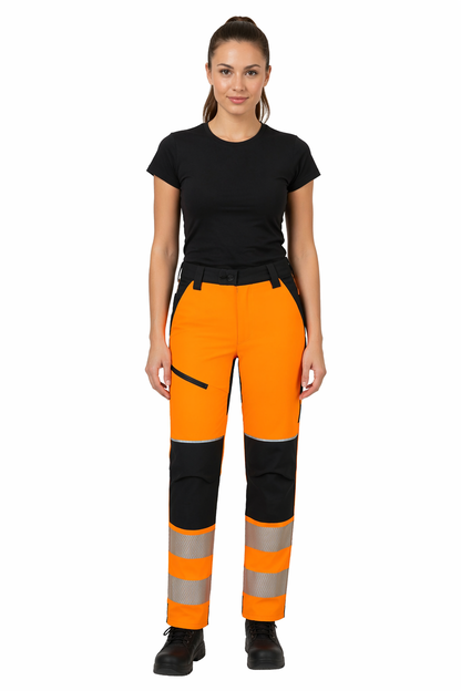 T141 – Elastiske Hi-Vis arbeidsbukse dame PW3 – oransje/svart
