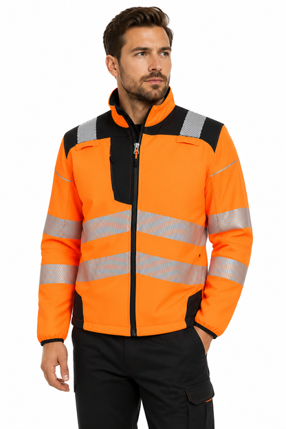 Hi-Vis Softshelljakke PW3 – oransje/svart (T402)